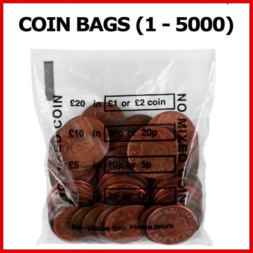 Plastic Coin Bags UK SELLER Reusable Money Bag No Mixed Bank Clear Cash Retail eBay