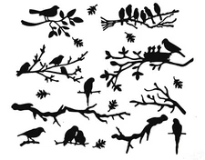 BIRD/ BIRDS PERCHED ON TREE BRANCHES SILHOUETTE DIE CUT/ CUTS -18PCS OF CLIPART