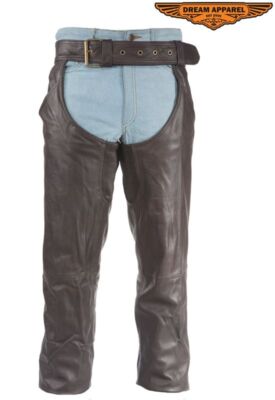 Unisex Brown Cowhide Leather Motorcycle Touring Biker Chap WITH  Zip-out Lining