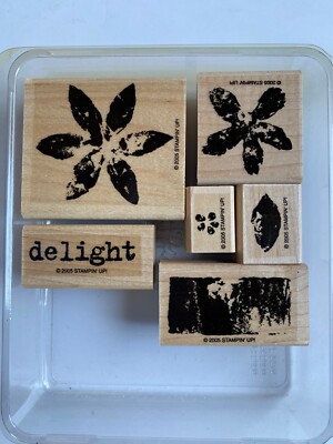 ''PAINT PRINTS'' 6pc Rubber Stamps Grungy Flowers Leaf 'Delight' 2005 Stampin' Up!