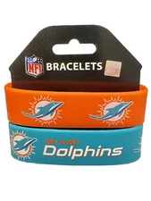 Miami Dolphins NFL Rubber Silicon Bracelet Wristband 2-Pack