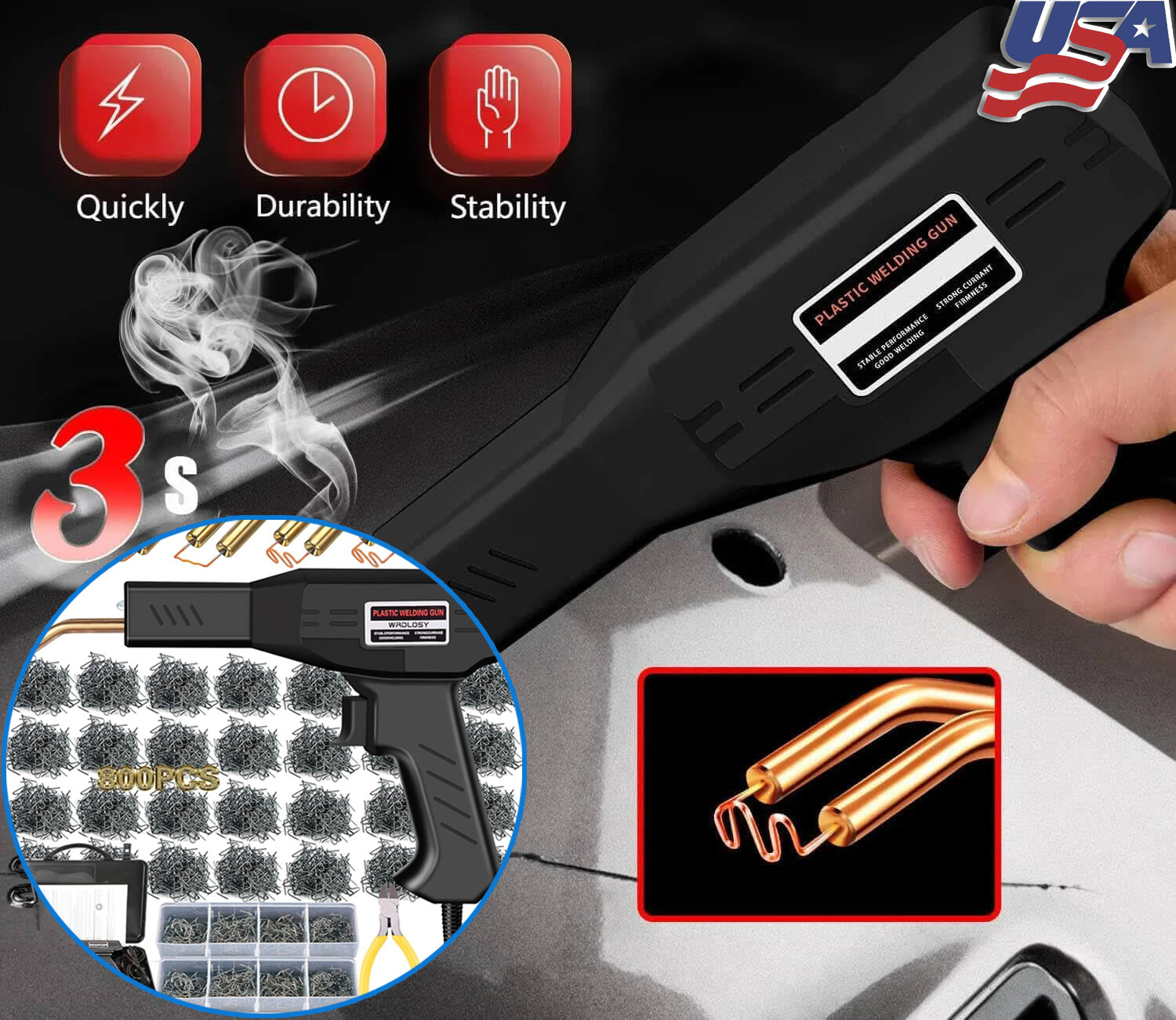 Plastic Welder, Plastic Welding Kit, 800PCS Staples,Plastic Welder Gun Kit USA