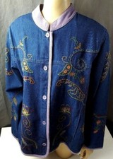 Womens Denim Co sz L Embroidery Jean Blazer Jacket lined 321l5pb4