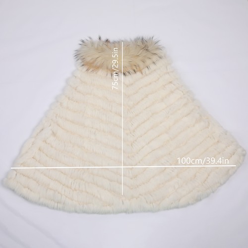 Women's Pullover Poncho Real Rabbit Fur Knitted Cape Shawl Raccoon Fur Collar - Picture 31 of 54