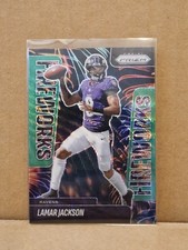 2025 Panini Prizm Lamar Jackson green wave fireworks #22 Baltimore Ravens