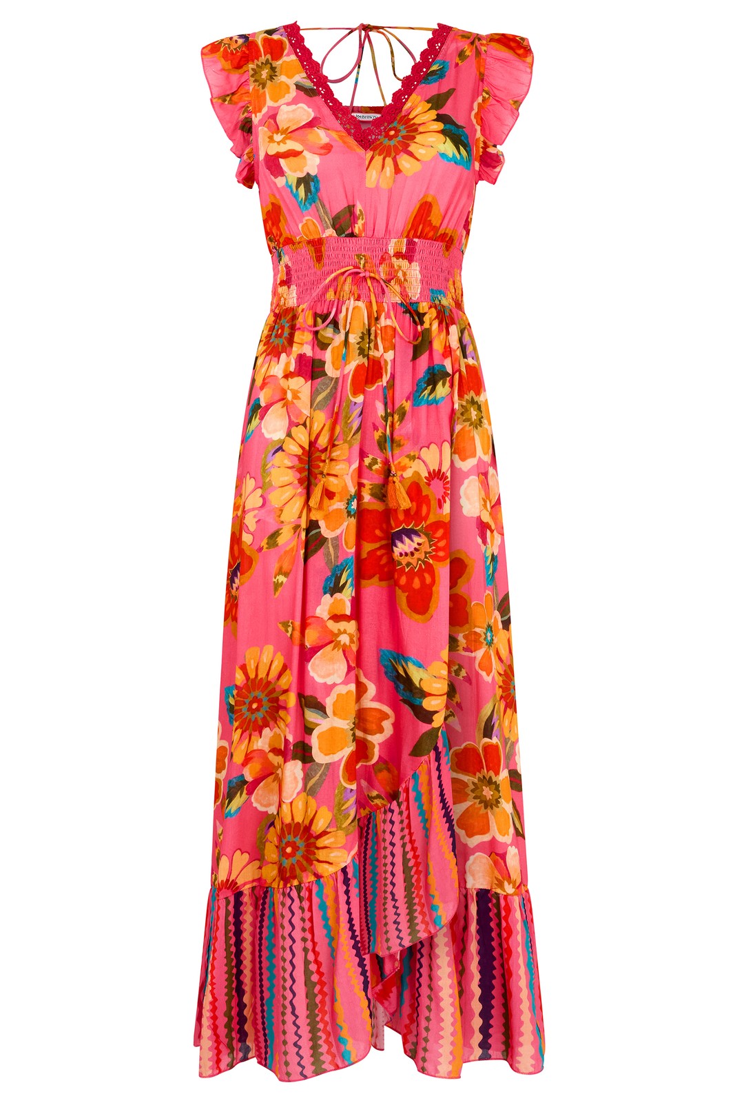 Joe Browns Women's Printed Maxi Dress with Wrap Skirt and Tassel Tie, Pink, 8