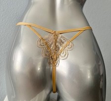 Victoria's Secret Panty V-String Show Girl Embroidery Adjustable Gold Nwt Small