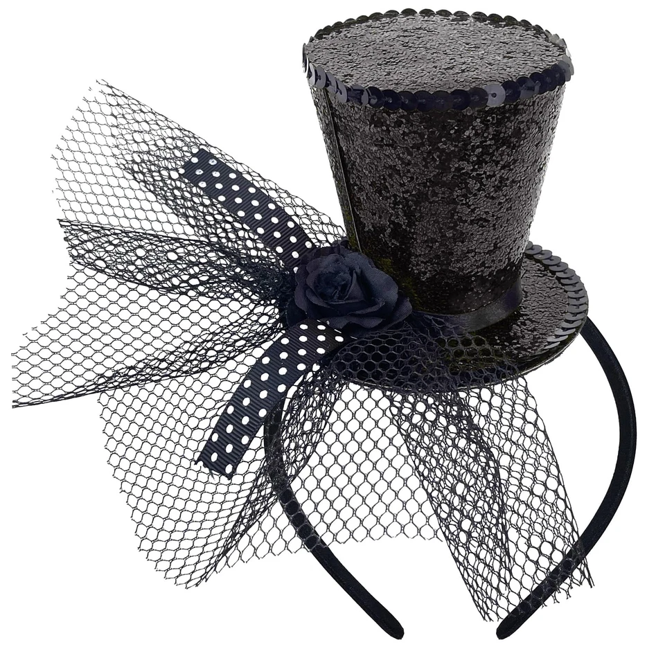 Black Mini Top Hat Headband Fascinator Tea Party Headpiece For Women Cosplay - Image 1 of 4