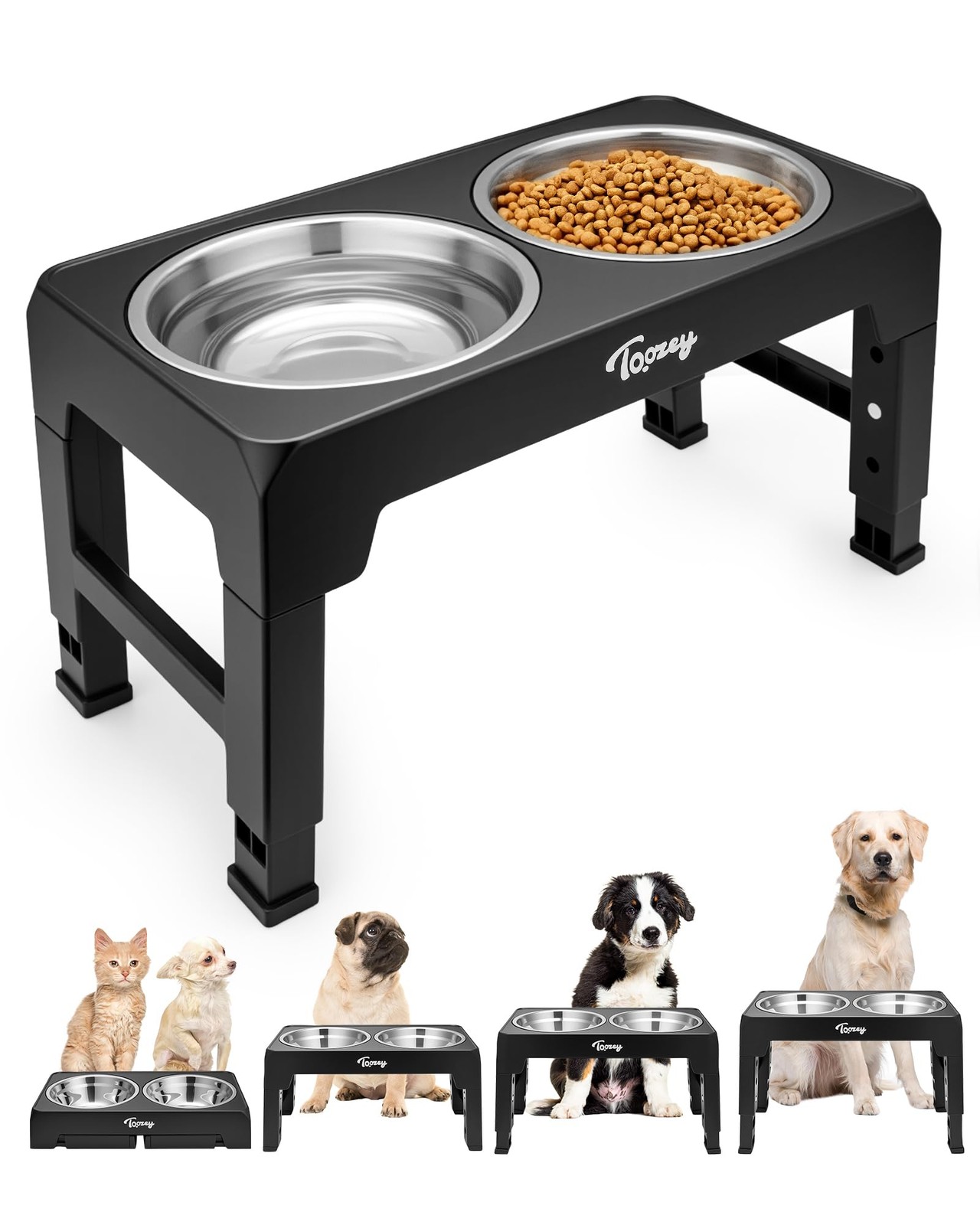 Raised Dog Bowl Height Adjustable Elevated Dog bowls with 2x 1200ml Stainless