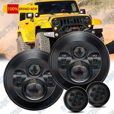 Pair Black 7 Round Led Headlights Smoke Turn Lights For Jeep Jk Jku 2007-2018