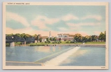 Vintage Linen Postcard Scene at Marietta Ohio Tichnor Bros 1930s