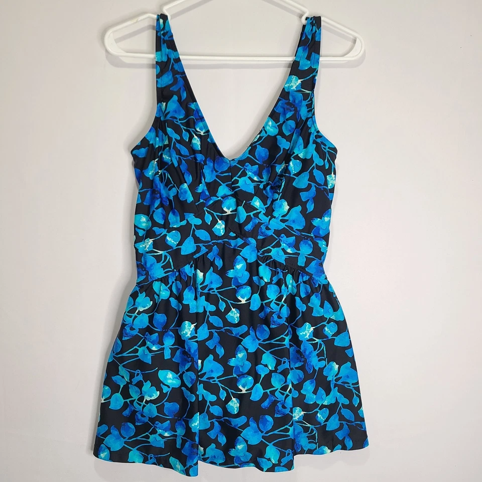 Azul 1 pieza Falda Traje de Baño Mujer Talla 12 Azul Floral Elastizado Foto 4 de 4