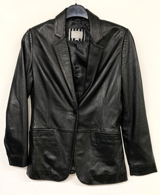 Per Una Echtleder Jacke Blazer UK 12 Schwarz 730