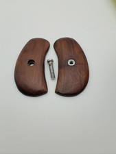 Vintage Brown Wood Round Pistol Grips Repaired