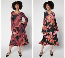 Women Control Women's Petite Dress PS Renee's Reversibles Printed Black A700301