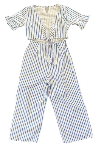 ASOS Women’s Linen Jumpsuit Cut Out Striped Nautical Preppy Coastal Chic Size 6 - Picture 2 of 11