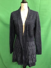 White House Black Market Women's Blue Shawl Collar Open Front Cardigan Sweater L