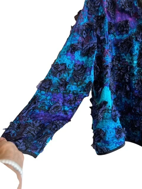 Chaqueta Chicos Talla 2 EE. UU. Grande Vibrante Púrpura Geo 100% Seda Ligera Frente Abierto Foto 4 de 4