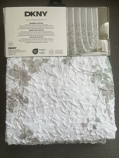 DKNY Shower Curtain Floral Wallflower Microsculpt White Green Grey 72" New