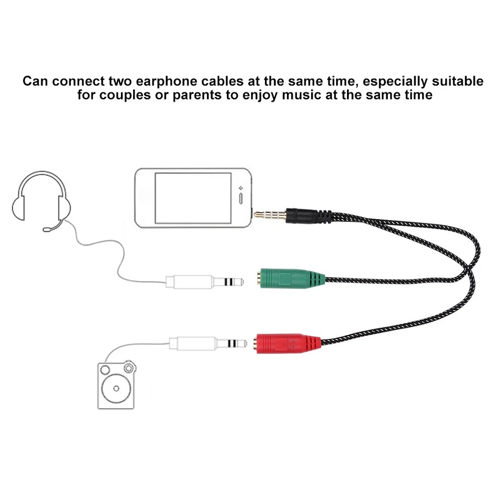 1-in 2 Stecker Auf Buchse 3 5 Mm Doppel Kopfhörer Mikrofon Adapter Headset NTS - Bild 4 von 4
