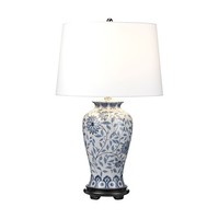 Tischlampe Tischleuchte Porzellan Stoff E27 65 Cm Hoch Weiß Blau Wohnzimmer