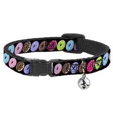 Cat Collar Breakaway with Bell Sprinkle Donuts Black/Multi Color NARROW Fits 8.5