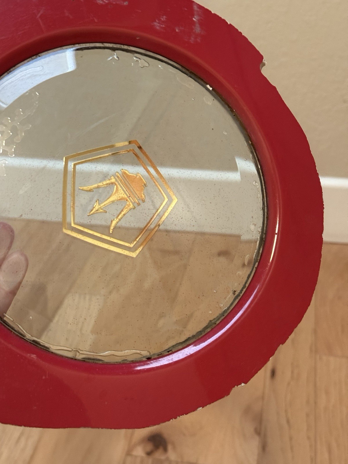 VINTAGE CHRYSLER TC BY MASERATI GLASS PORTHOLE WINDOW W/ GOLD TRIDENT LOGO