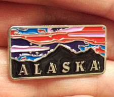 Alaska Pin Beautiful Mountain Sunset with ALASKA below 5/8 inch tall AK souvenir