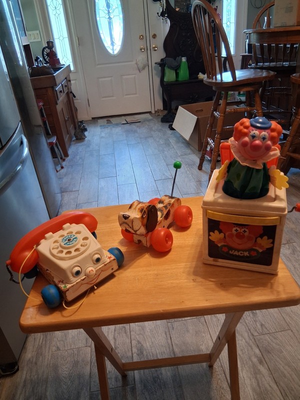 Vintage 1987 Mattel Jack-n-the-box, 1961 Fisher Price Phone and Little Snoopy 