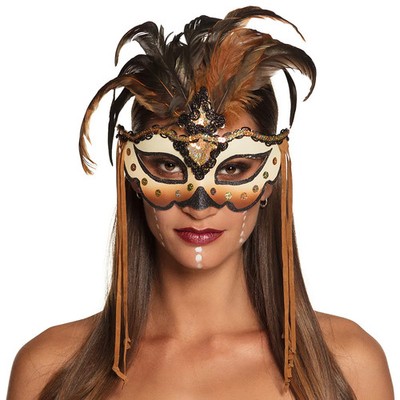 Augenmaske Voodoo-Hexe Mamba mit Federn Halbmaske Karneval Halloween Accessoire
