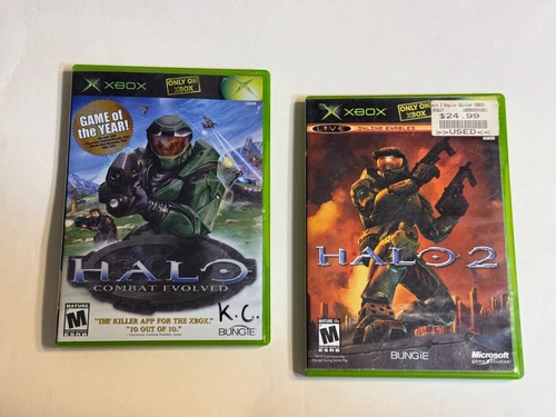 2 Games Lot Halo 1 + Halo II Complete CIB Microsoft Xbox original bungie goty