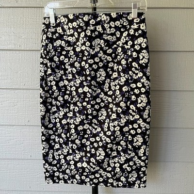 Express Skirt Women Sz 4 Pencil Below Knee Career Work Black White Purple Floral