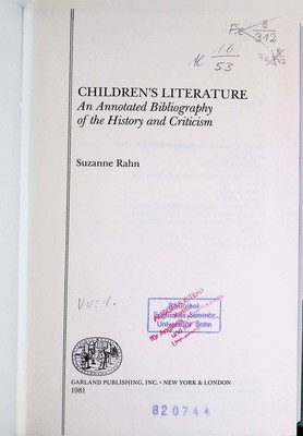 Children's Literature: An Annotated Bibliography of the History and Criticism Ra