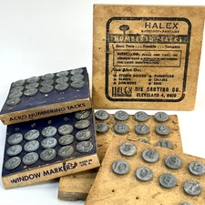Vintage ACRO HALEX Number Window Tacks Lot 5 Partial Cards 60+ Zinc Art Crafts