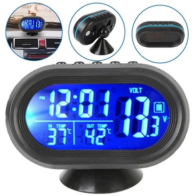 Mini Auto Digital Uhr LCD Thermometer KFZ Temperatur Wecker Außen und Innen .