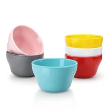Flexzion Bouillon Cup and Soup Bowls 8 oz - Porcelain Set of 6, Multi Color