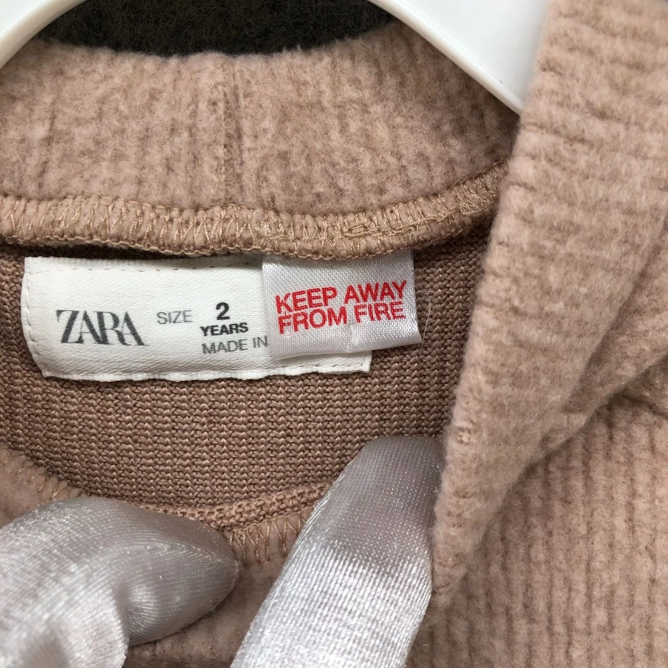 Zara 女孩 2T 抓绒薄纱连衣裙粉红色尘土飞扬长袖秋冬模拟领 — 第 3/4 张图片