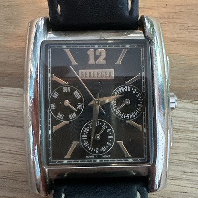 Mens Berenger Classic Tank Rectangle Silver Tone Black Dial Analog See Details