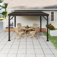 Domi 8x10FT Lean to Gazebo, Wall Mounted Gazebo w/Sloping Roof,Drainage System