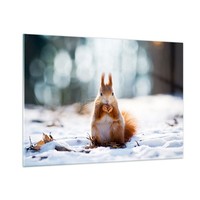 Wandbilder 100X70Cm Glasbild EichhöRnchen Winter Schnee Essen Bilder Wanddeko