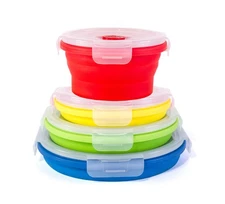 Thin Bins Collapsible Containers Set of 4 Round Silicone Food Stora... Fast Ship