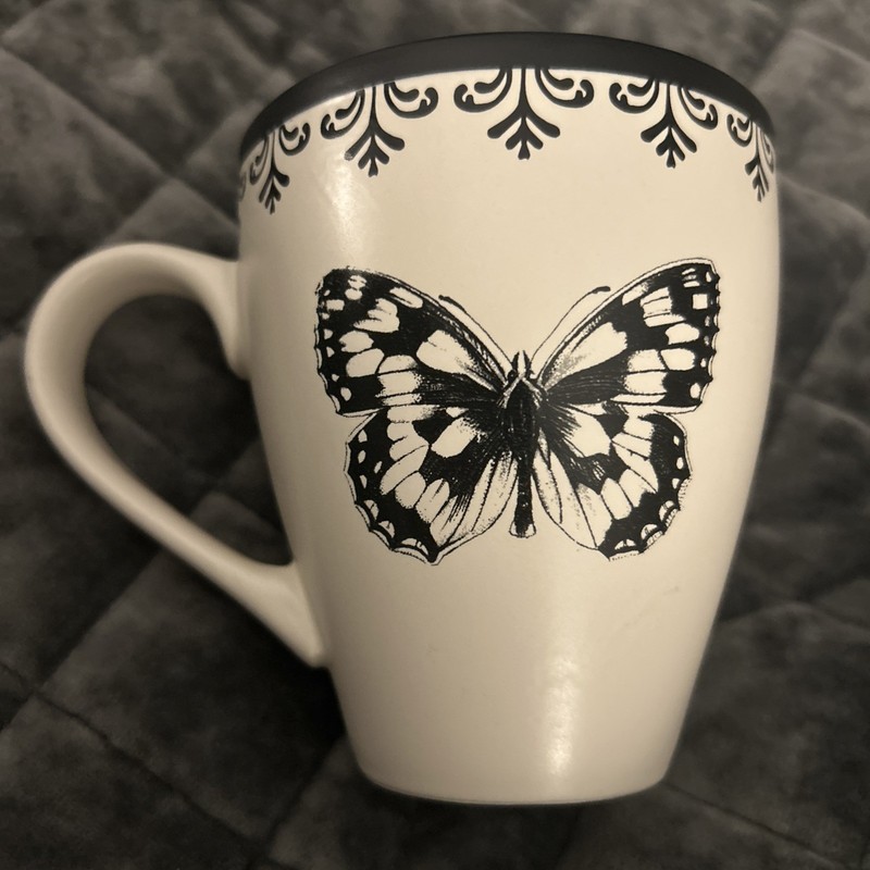 World Market Black And White Butterfly Mug 4-3/8" Tall - Vintage Single Mug.