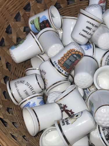 Job Lot Of Approx 75 Ceramic Thimbles In Woven Basket Various Makers & Designs - Picture 19 of 20