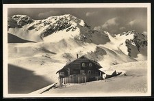 Ansichtskarte Schwarzwasserhütte, Berghütte mit Grünhorn 1931 
