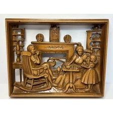 Vintage Burwood "At The Hearth" Wall Art Hanging Family Scene Decor 3D