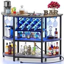Zarler Bar Cart with Power Outlet Easy to Assemble, LED Home Bar Cabinet for ...