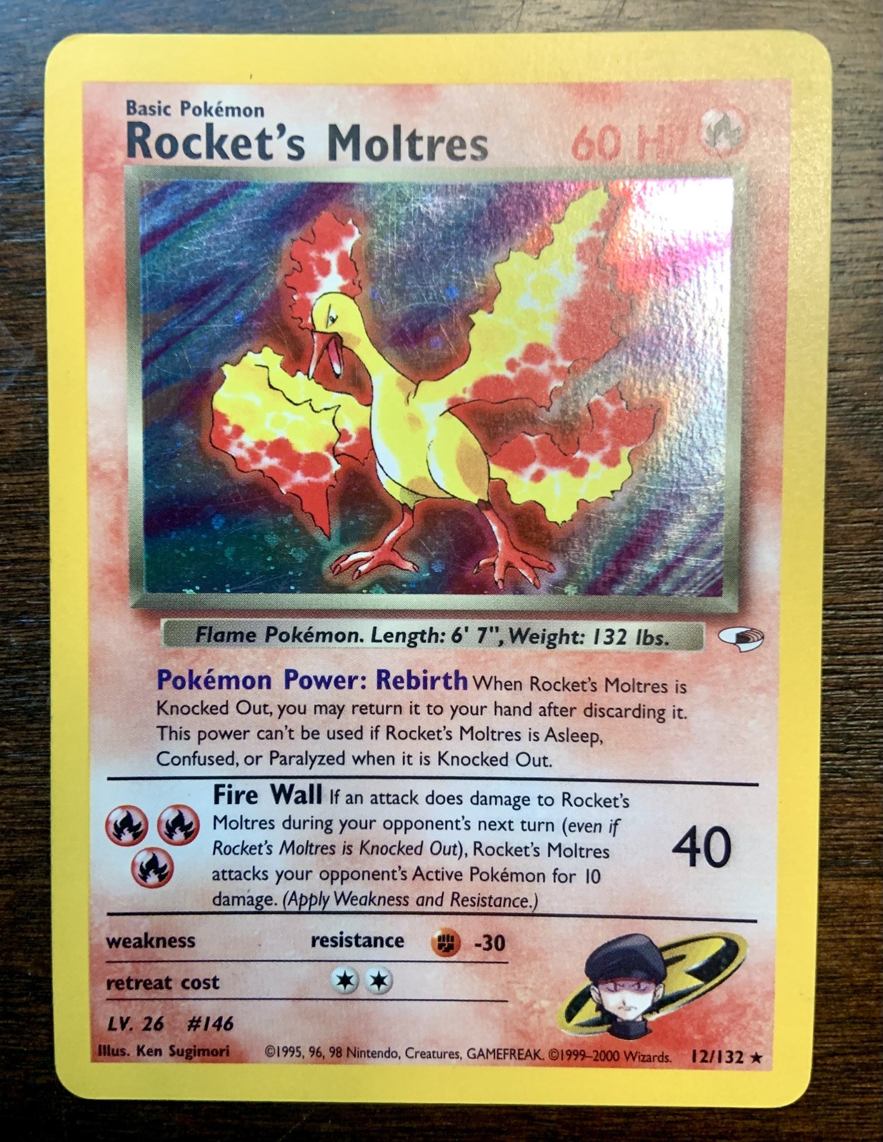 Pokémon Rocket's Moltres 12/132 Pokemon TCG Gym Heroes Unlimited Holo Rare NM