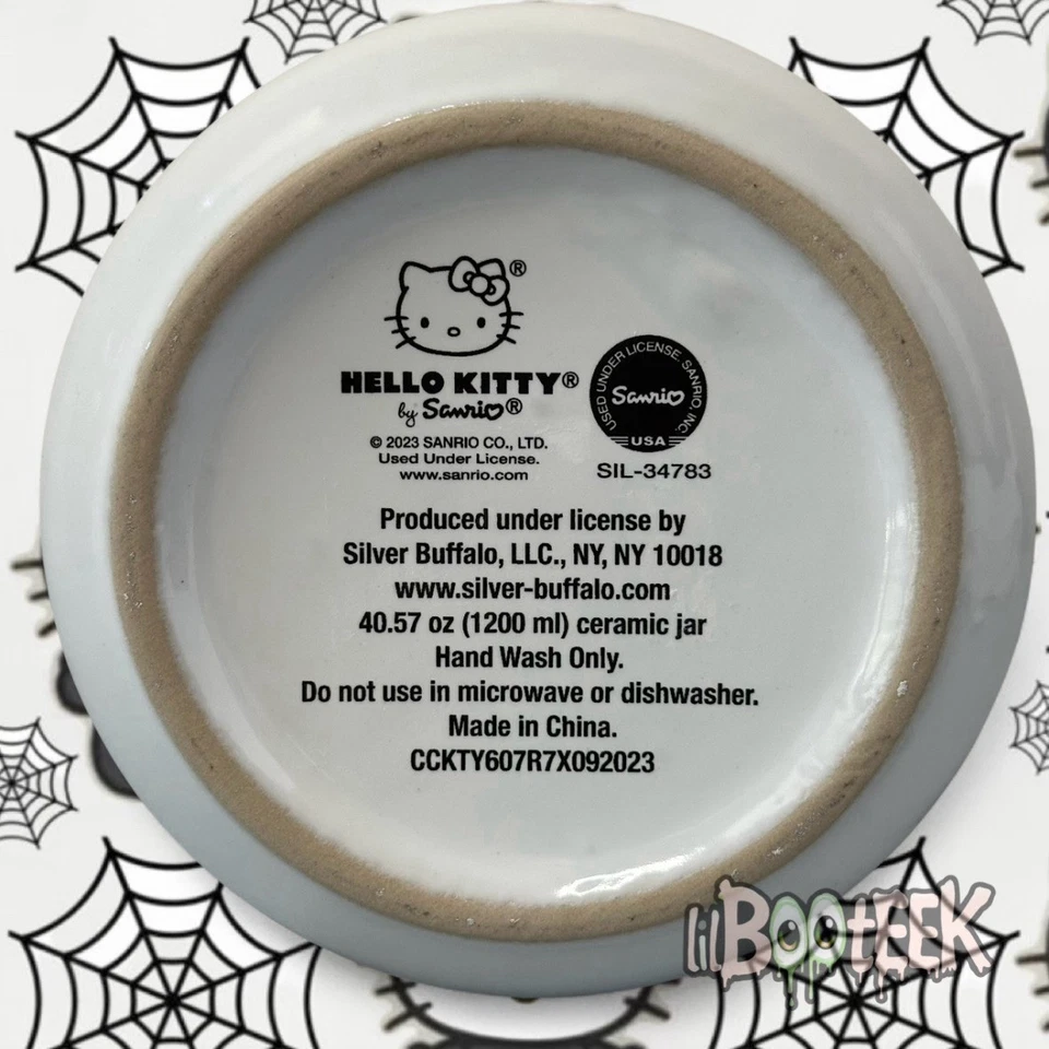 Hello Kitty Halloween Black and White Skeleton Spider Web Viral Ceramic Jar - Image 4 of 4