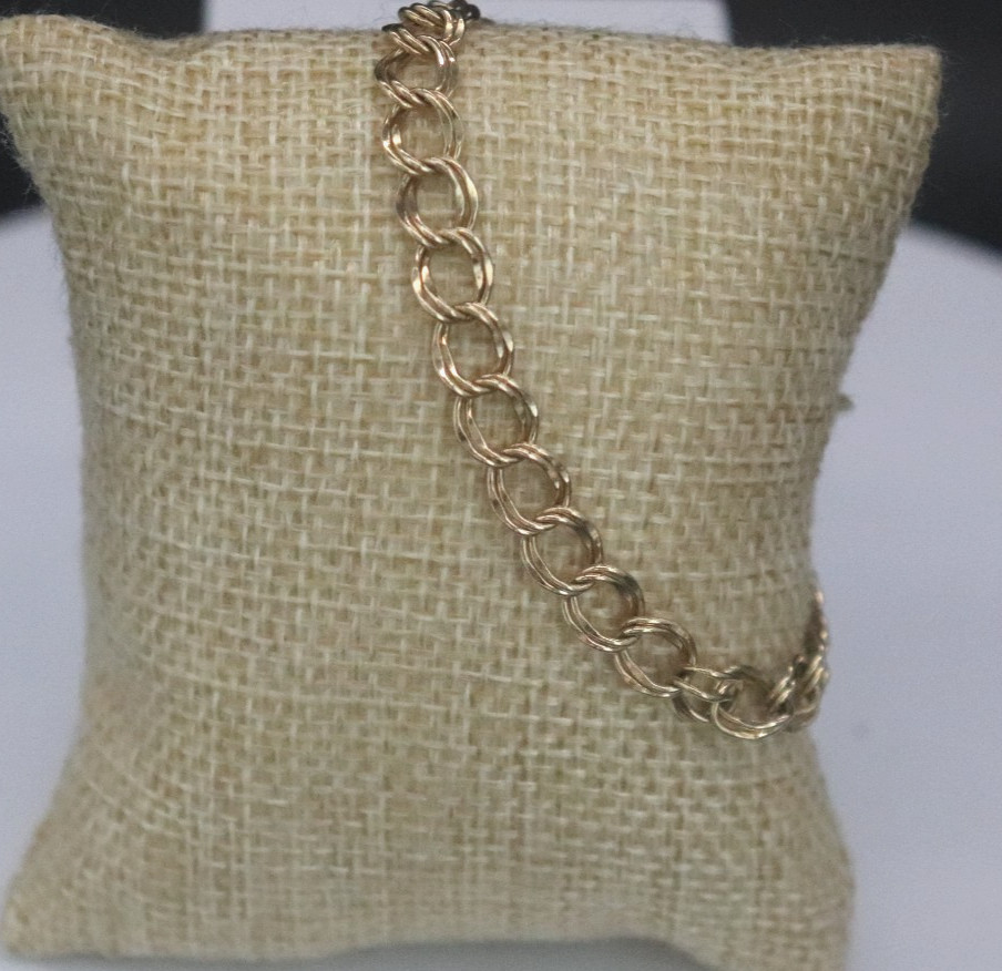 14k Yellow Gold Solid Double Link Charm Bracelet … - image 3