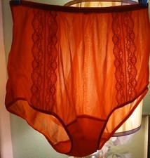 Vintage 50s Orange Double Nylon Mushroom Gusset Granny Panties Pillow Tab L EUC